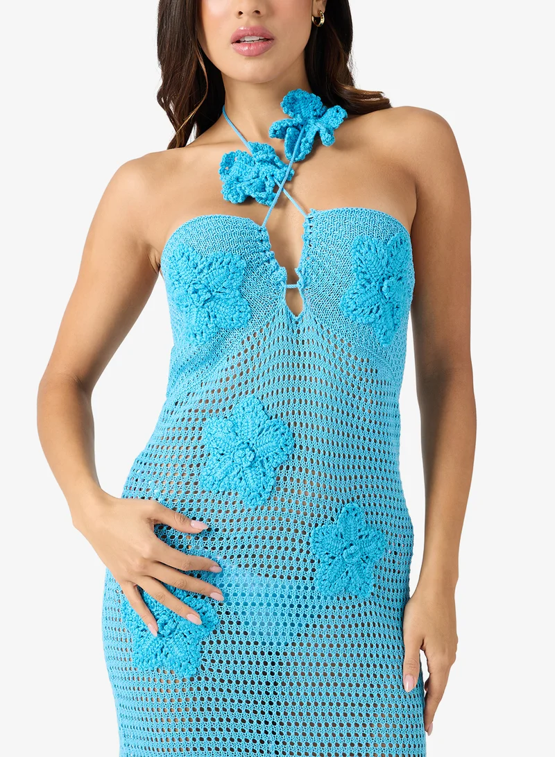 Ginger  Halter Neck 3D Floral Detail Crochet Dress for Women | Best Price UAE